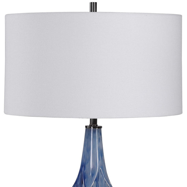Uttermost Everard Indigo Blue Glazed Ceramic Table Lamp With White Linen Shade