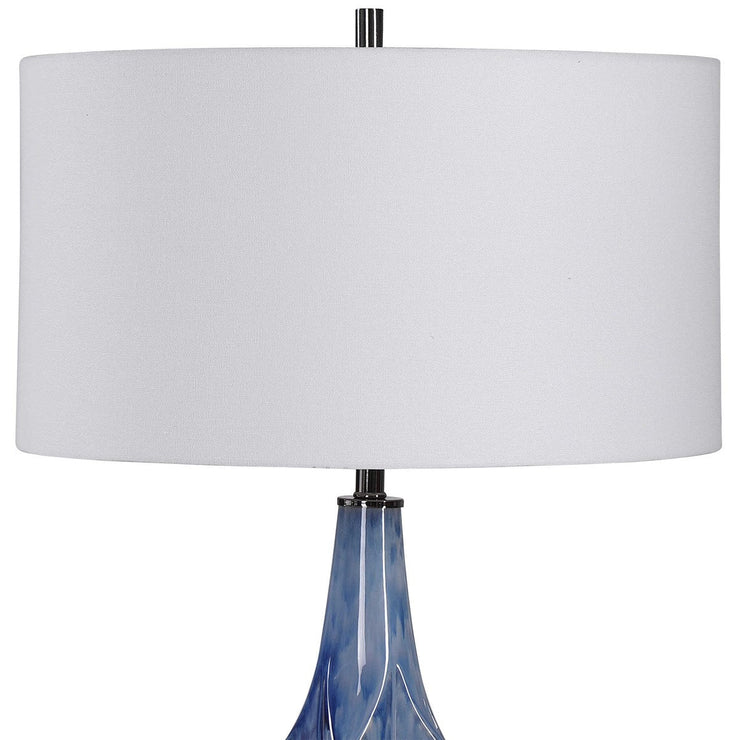 Uttermost Everard Indigo Blue Glazed Ceramic Table Lamp With White Linen Shade