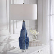 Uttermost Everard Indigo Blue Glazed Ceramic Table Lamp With White Linen Shade