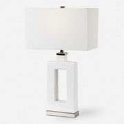 Uttermost Entry White Glazed Ceramic Contemporary Table Lamp With Linen Shade