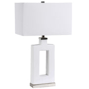 Uttermost Entry White Glazed Ceramic Contemporary Table Lamp With Linen Shade