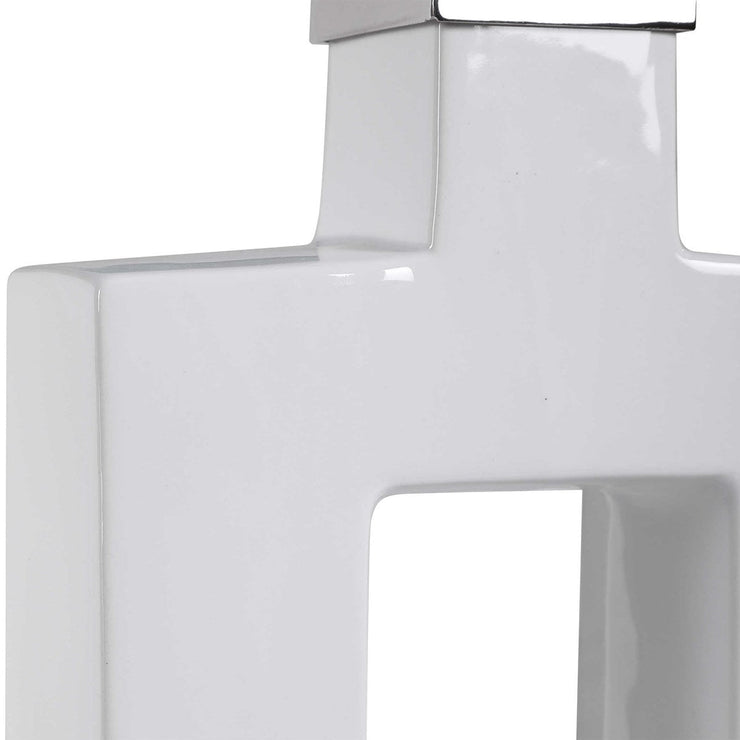 Uttermost Entry White Glazed Ceramic Contemporary Table Lamp With Linen Shade
