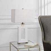 Uttermost Entry White Glazed Ceramic Contemporary Table Lamp With Linen Shade