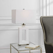 Uttermost Entry White Glazed Ceramic Contemporary Table Lamp With Linen Shade