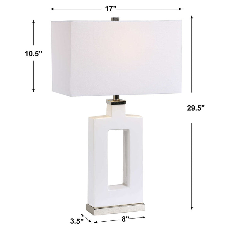 Uttermost Entry White Glazed Ceramic Contemporary Table Lamp With Linen Shade