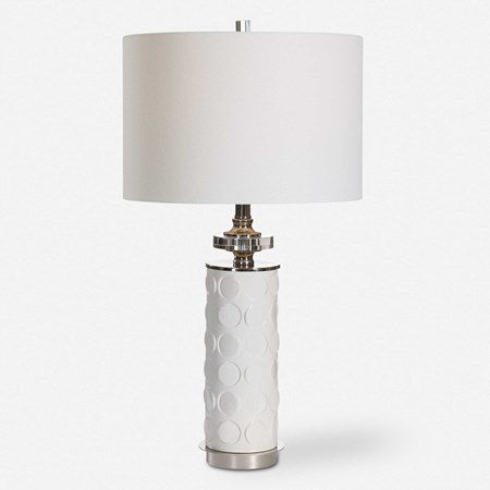 Uttermost Calia White Embossed Ceramic Table Lamp With Linen Shade