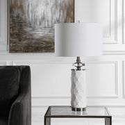 Uttermost Calia White Embossed Ceramic Table Lamp With Linen Shade