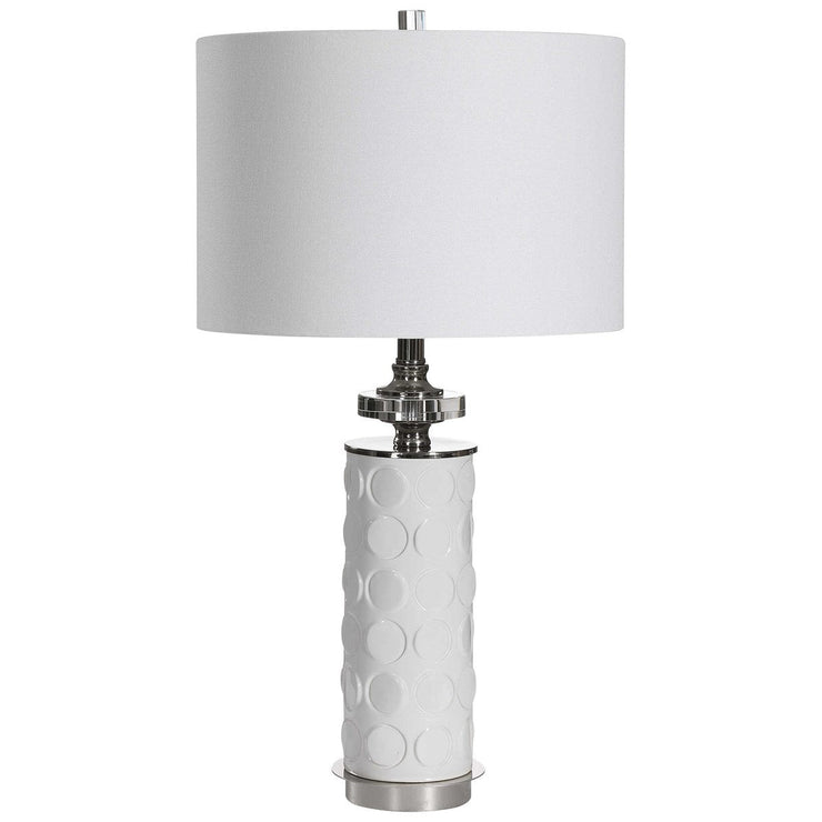 Uttermost Calia White Embossed Ceramic Table Lamp With Linen Shade