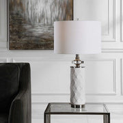 Uttermost Calia White Embossed Ceramic Table Lamp With Linen Shade