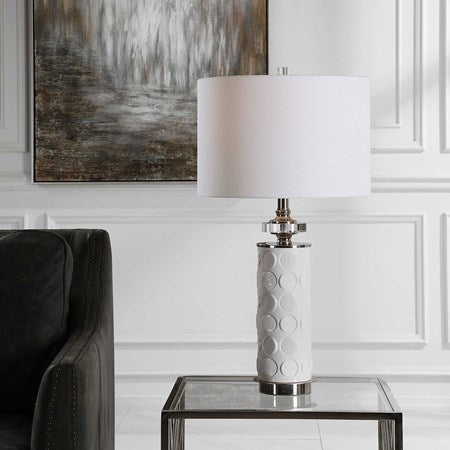 Uttermost Calia White Embossed Ceramic Table Lamp With Linen Shade