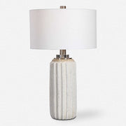 Uttermost Azariah Cream and Beige Crackle Glaze Ceramic Table Lamp With White Linen Drum Shade