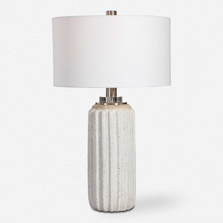 Uttermost Azariah Cream and Beige Crackle Glaze Ceramic Table Lamp With White Linen Drum Shade