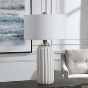 Uttermost Azariah Cream and Beige Crackle Glaze Ceramic Table Lamp With White Linen Drum Shade