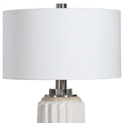 Uttermost Azariah Cream and Beige Crackle Glaze Ceramic Table Lamp With White Linen Drum Shade
