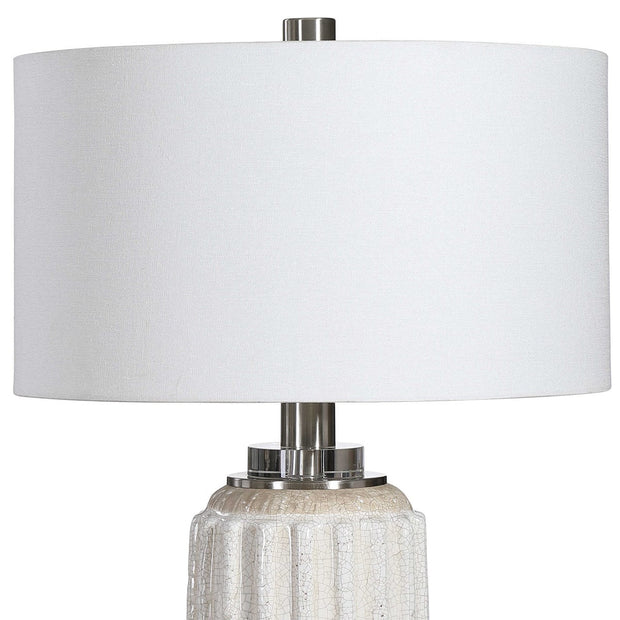 Uttermost Azariah Cream and Beige Crackle Glaze Ceramic Table Lamp With White Linen Drum Shade