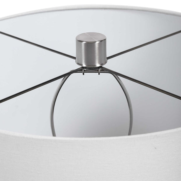 Uttermost Azariah Cream and Beige Crackle Glaze Ceramic Table Lamp With White Linen Drum Shade