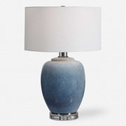 Uttermost Blue Waters Ombré Ceramic Table Lamp With White Linen Drum Shade
