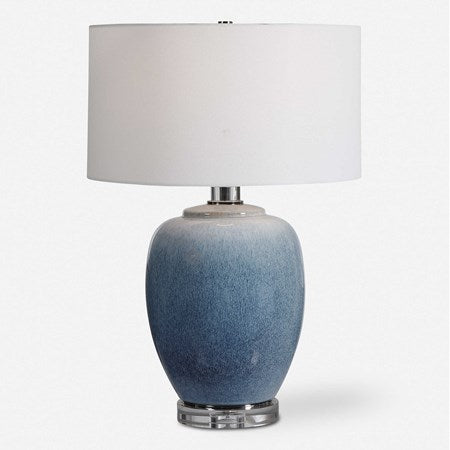 Uttermost Blue Waters Ombré Ceramic Table Lamp With White Linen Drum Shade