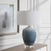 Uttermost Blue Waters Ombré Ceramic Table Lamp With White Linen Drum Shade