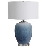 Uttermost Blue Waters Ombré Ceramic Table Lamp With White Linen Drum Shade
