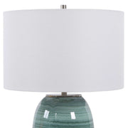 Uttermost Caicos Aqua and Teal Crackle Glazed Ceramic Table Lamp With White Linen Shade