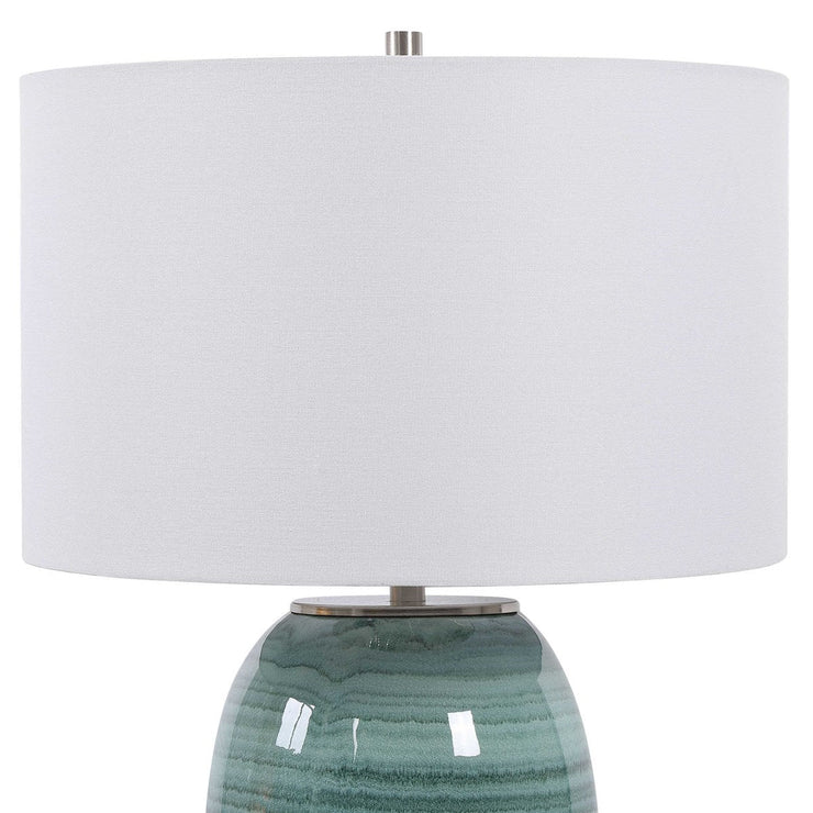 Uttermost Caicos Aqua and Teal Crackle Glazed Ceramic Table Lamp With White Linen Shade