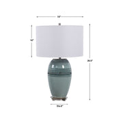 Uttermost Caicos Aqua and Teal Crackle Glazed Ceramic Table Lamp With White Linen Shade