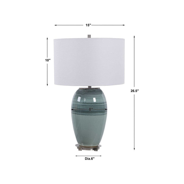 Uttermost Caicos Aqua and Teal Crackle Glazed Ceramic Table Lamp With White Linen Shade