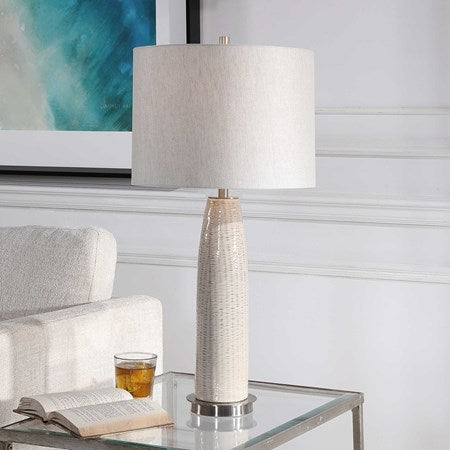Uttermost Delgado Light Gray Glazed Ceramic Table Lamp With Linen Shade