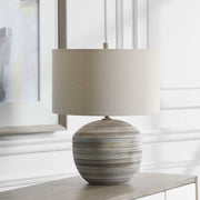 Uttermost Prospect Brown, Taupe and Cream Ceramic Table Lamp With Light Beige Linen Shade