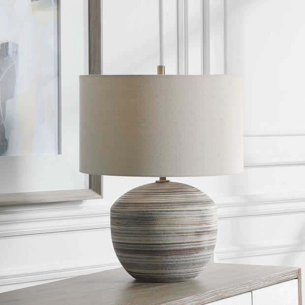 Uttermost Prospect Brown, Taupe and Cream Ceramic Table Lamp With Light Beige Linen Shade