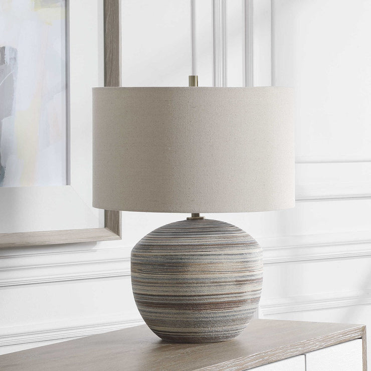 Uttermost Prospect Brown, Taupe and Cream Ceramic Table Lamp With Light Beige Linen Shade