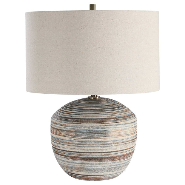 Uttermost Prospect Brown, Taupe and Cream Ceramic Table Lamp With Light Beige Linen Shade