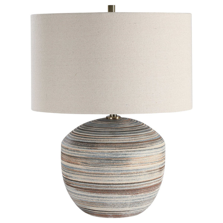 Uttermost Prospect Brown, Taupe and Cream Ceramic Table Lamp With Light Beige Linen Shade