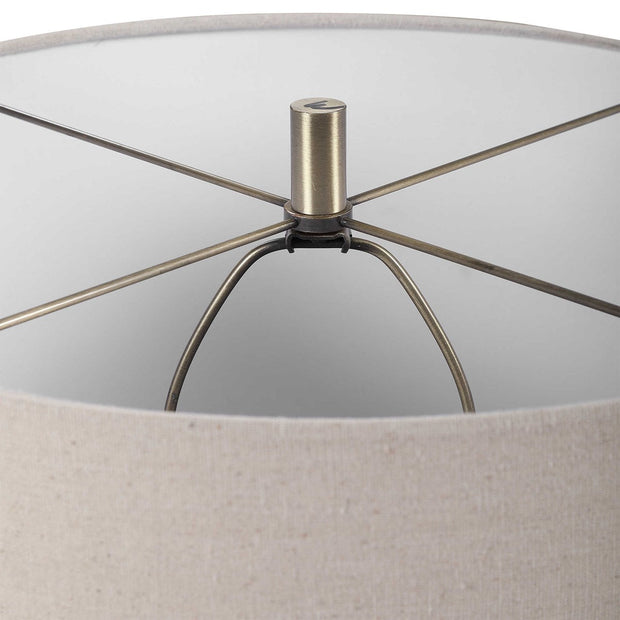 Uttermost Prospect Brown, Taupe and Cream Ceramic Table Lamp With Light Beige Linen Shade
