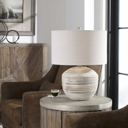 Uttermost Prospect Brown, Taupe and Cream Ceramic Table Lamp With Light Beige Linen Shade