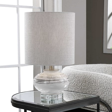 Uttermost Lenta Off-White Ceramic Accent Lamp With Oatmeal Linen Shade