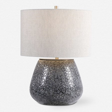 Uttermost Pebbles Charcoal Gray Embossed Textured Ceramic Table Lamp With Linen Shade