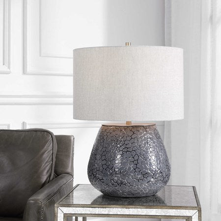 Uttermost Pebbles Charcoal Gray Embossed Textured Ceramic Table Lamp With Linen Shade