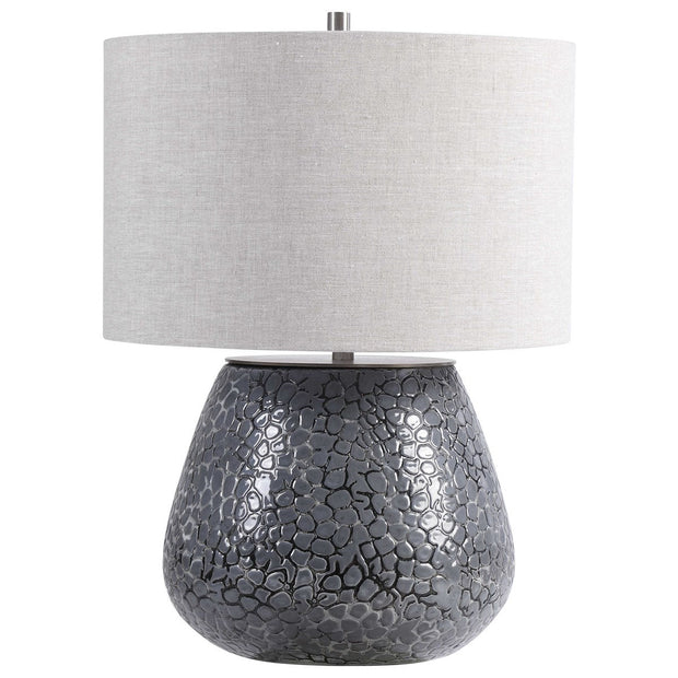 Uttermost Pebbles Charcoal Gray Embossed Textured Ceramic Table Lamp With Linen Shade