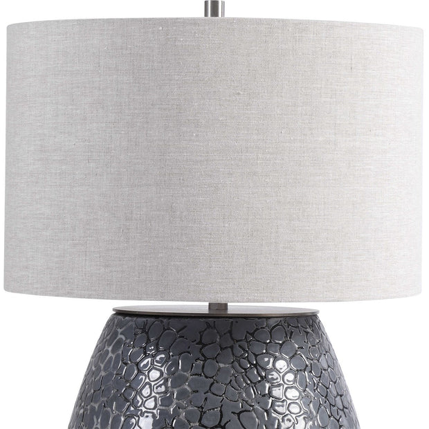Uttermost Pebbles Charcoal Gray Embossed Textured Ceramic Table Lamp With Linen Shade