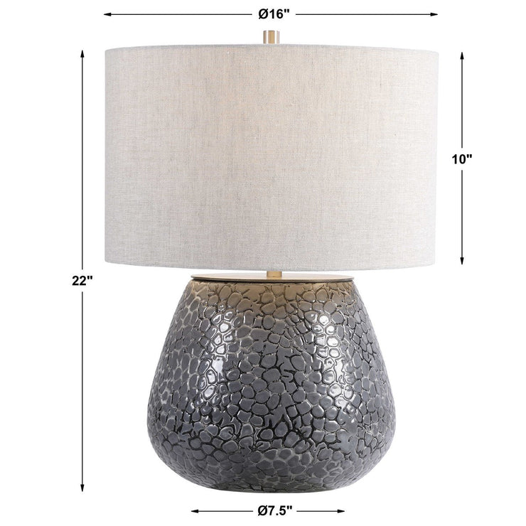 Uttermost Pebbles Charcoal Gray Embossed Textured Ceramic Table Lamp With Linen Shade