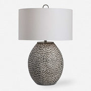 Uttermost Cyprien Brushed Gray and Crackled Gloss White Glazed Ceramic Table Lamp With Linen Shade
