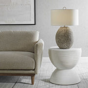 Uttermost Cyprien Brushed Gray and Crackled Gloss White Glazed Ceramic Table Lamp With Linen Shade