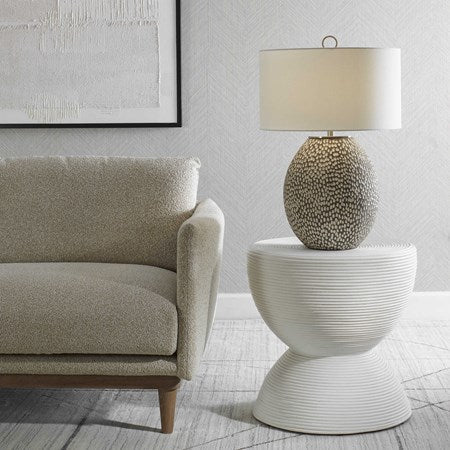 Uttermost Cyprien Brushed Gray and Crackled Gloss White Glazed Ceramic Table Lamp With Linen Shade