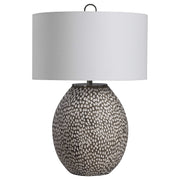 Uttermost Cyprien Brushed Gray and Crackled Gloss White Glazed Ceramic Table Lamp With Linen Shade