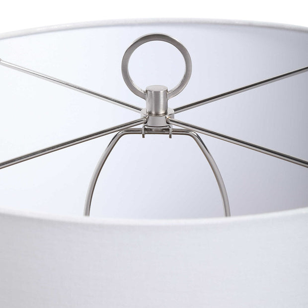 Uttermost Cyprien Brushed Gray and Crackled Gloss White Glazed Ceramic Table Lamp With Linen Shade