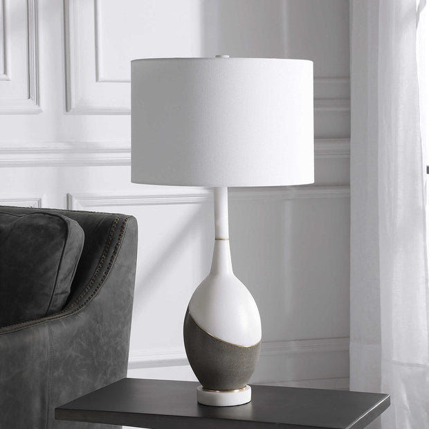 Uttermost Tanali Charcoal and Polished White Table Lamp With White Shade