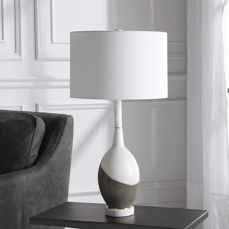 Uttermost Tanali Charcoal and Polished White Table Lamp With White Shade