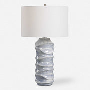 Uttermost Waves Blue and White Ceramic Table Lamp With White Shade